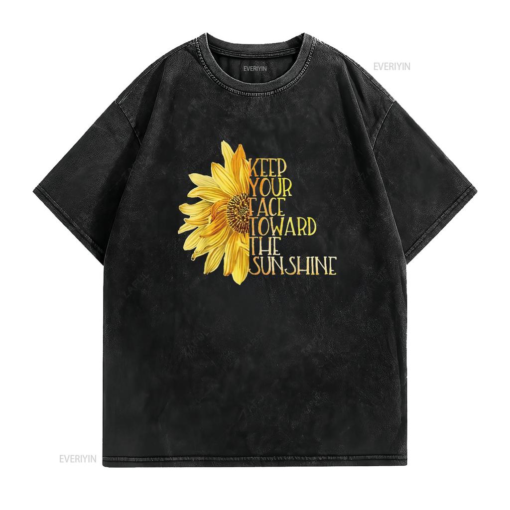Mens Sunflower Half Quote Trendy Design T Shirt Black 3XL vintage Washed Versatile Casual Stretched streetwear Breathable Soft