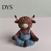 Yoga Pose Animal Figurines Highland Cow Resin Figurine, Farmhouse Style Overalls Statues, Waterproof Meditation Sculptures Garden Ornament for Indoor