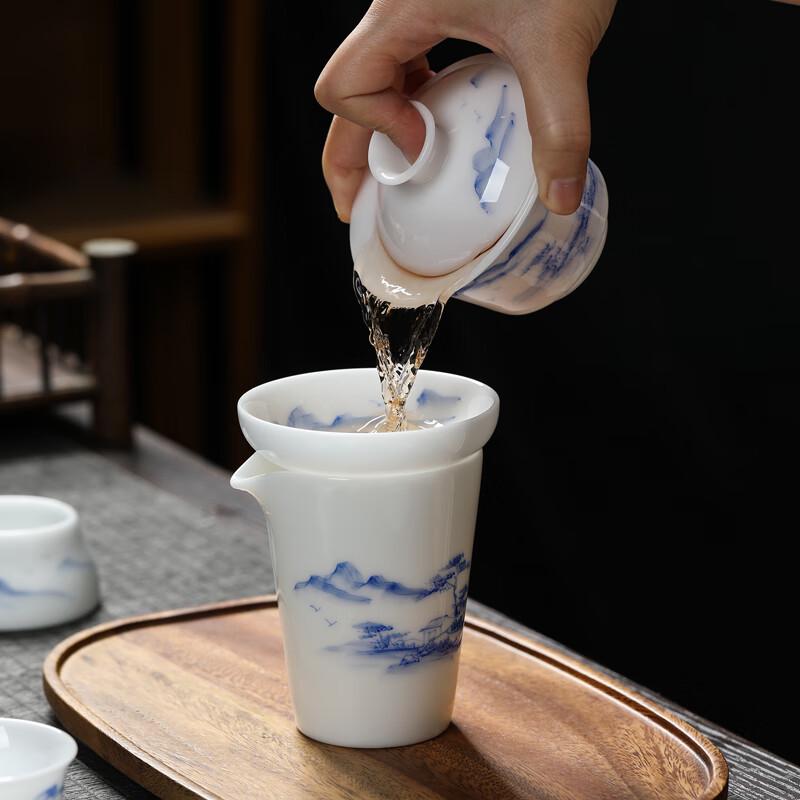 MULTIPOTENT Hand-painted Mutton Fat Jade Porcelain Kung Fu Tea Set