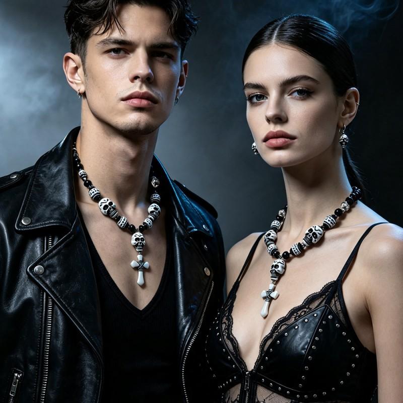 Gothic Skull Cross Necklace Earring Set Punk Vintage Party Jewelry Men Women Teens