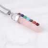 1Pc, Spiritual Healing Crystal Pendant Necklace, Geometric Double-pointed Hexagonal Pyramid Inlaid Seven Chakra Gems Charms Necklaces for Women Men