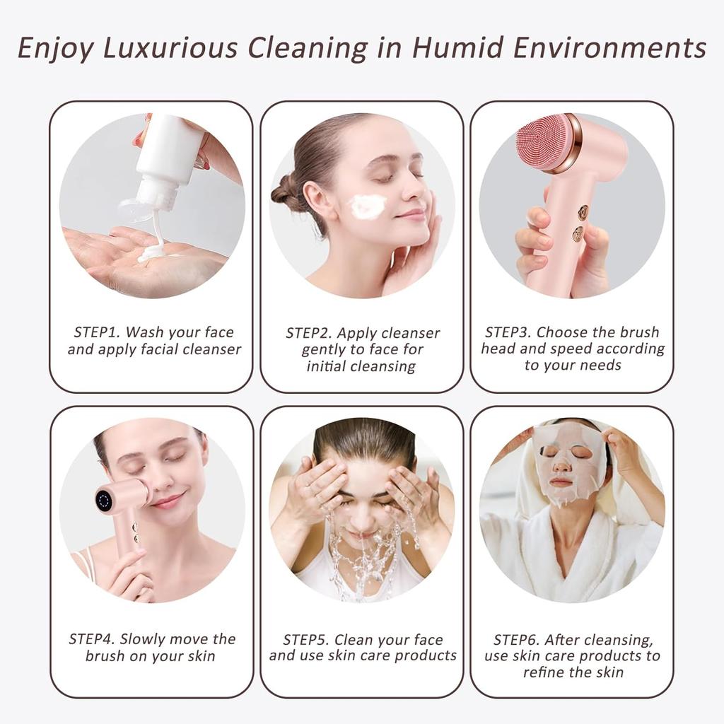 4 in 1 Facial Cleansing Brush Electric Face Wash Brush Waterproof Portable Face Scrubber for Exfoliating Blackhead Massaging