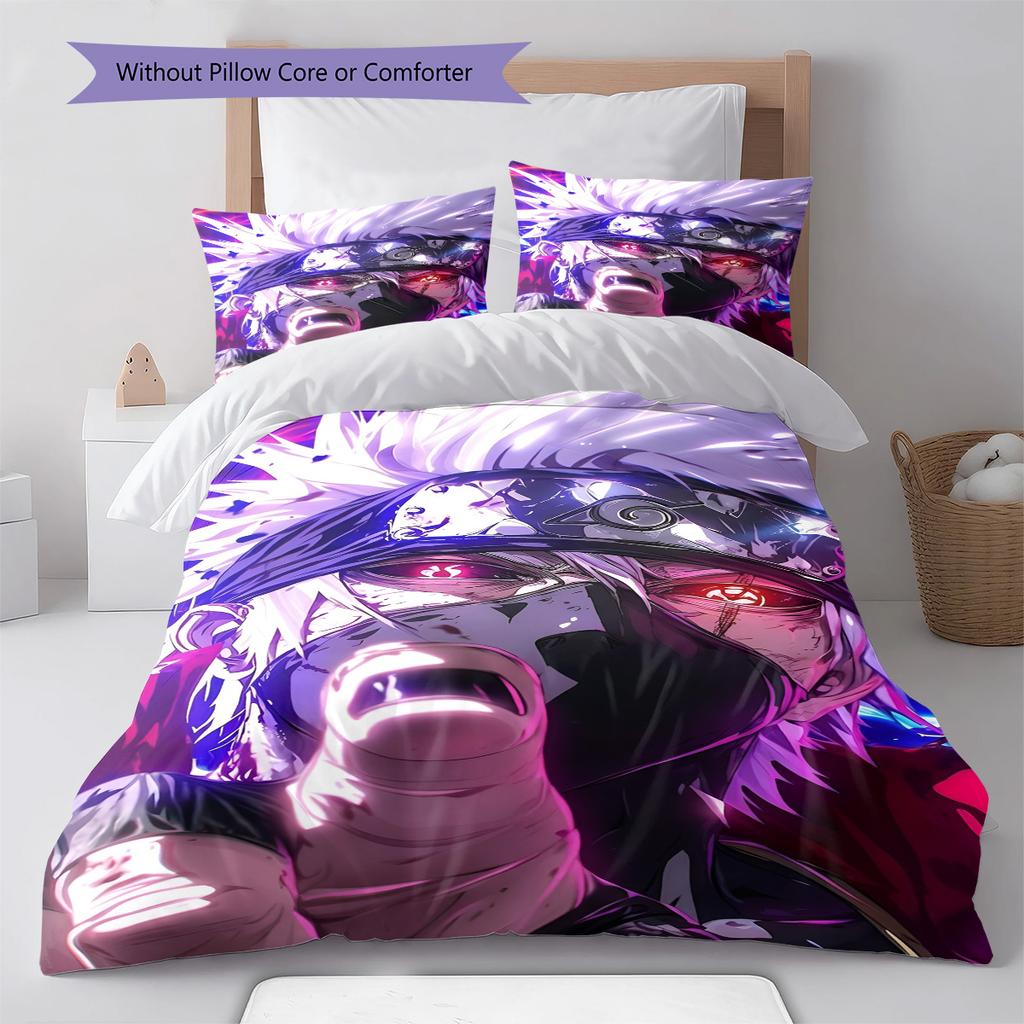Naruto Chibi Style Bedding Set Anime Duvet Cover Polyester Soft Comforter Bedroom Set -QJY