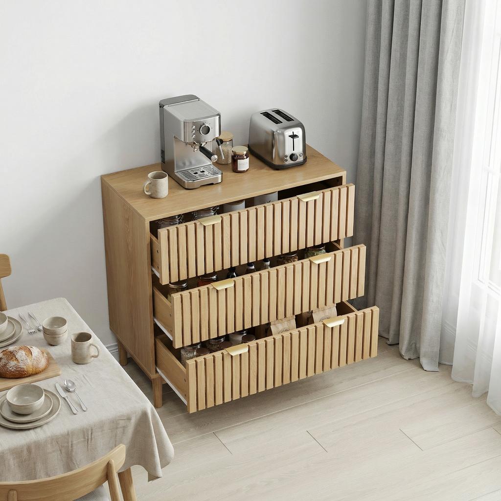 Modern Chest of Drawers in Medieval Country House Style with Three Drawers, Suitable for Living Room, Bedroom, Hallway, Oak Color.
