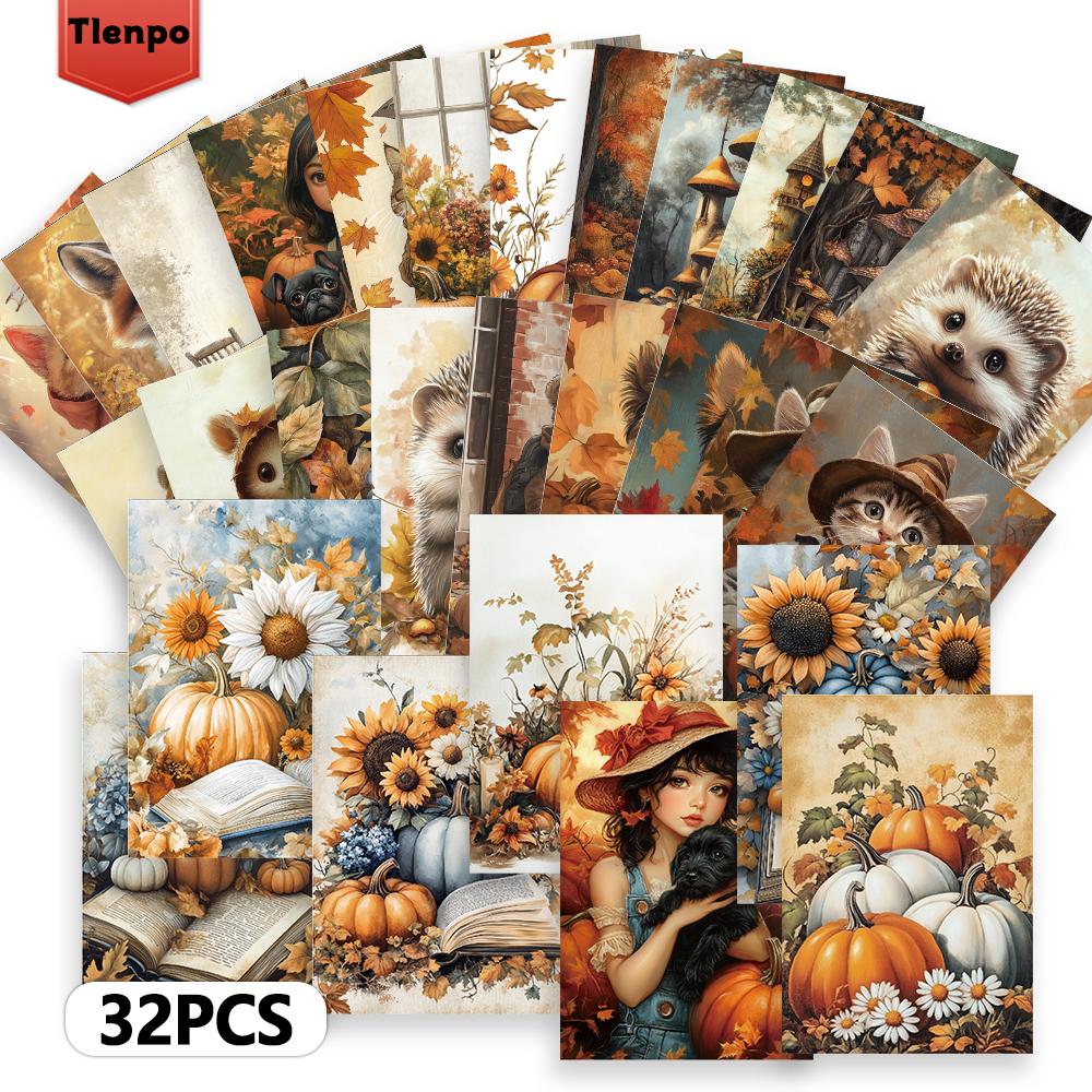 32pcs, Autumn Limited Edition, Harvest Season Postcard, Autumn Fairy Tale Postcard, Wall Sticker, Mailing Card, Greeting Car