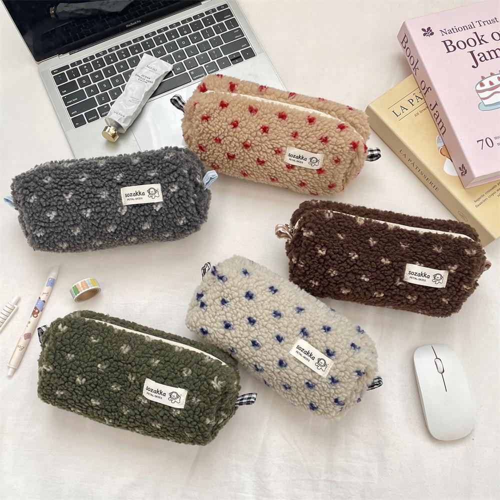 Plush Heart Pencil Case For Students With Large Capacity Storage Bag For School Supplies