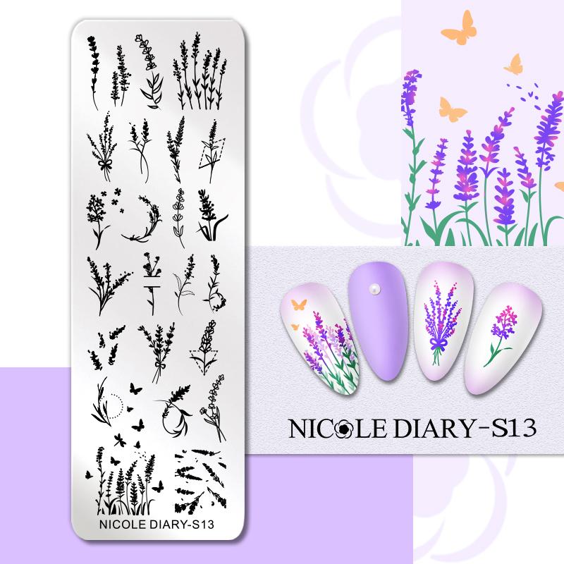 NICOLE DIARY Leopard Flower Nail Stamping Plate Image Transfer Template Geometry Leaf Stainless Steel Stencil Nail Printing Tool