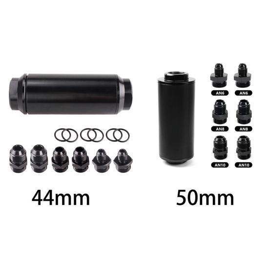 Aluminum Racing Fuel Filter 44mm/50mm with AN6/AN8/AN10 Fittings 60/100 Micron Filter Universal Engine Fuel Purifier Filter for Cars Trucks &