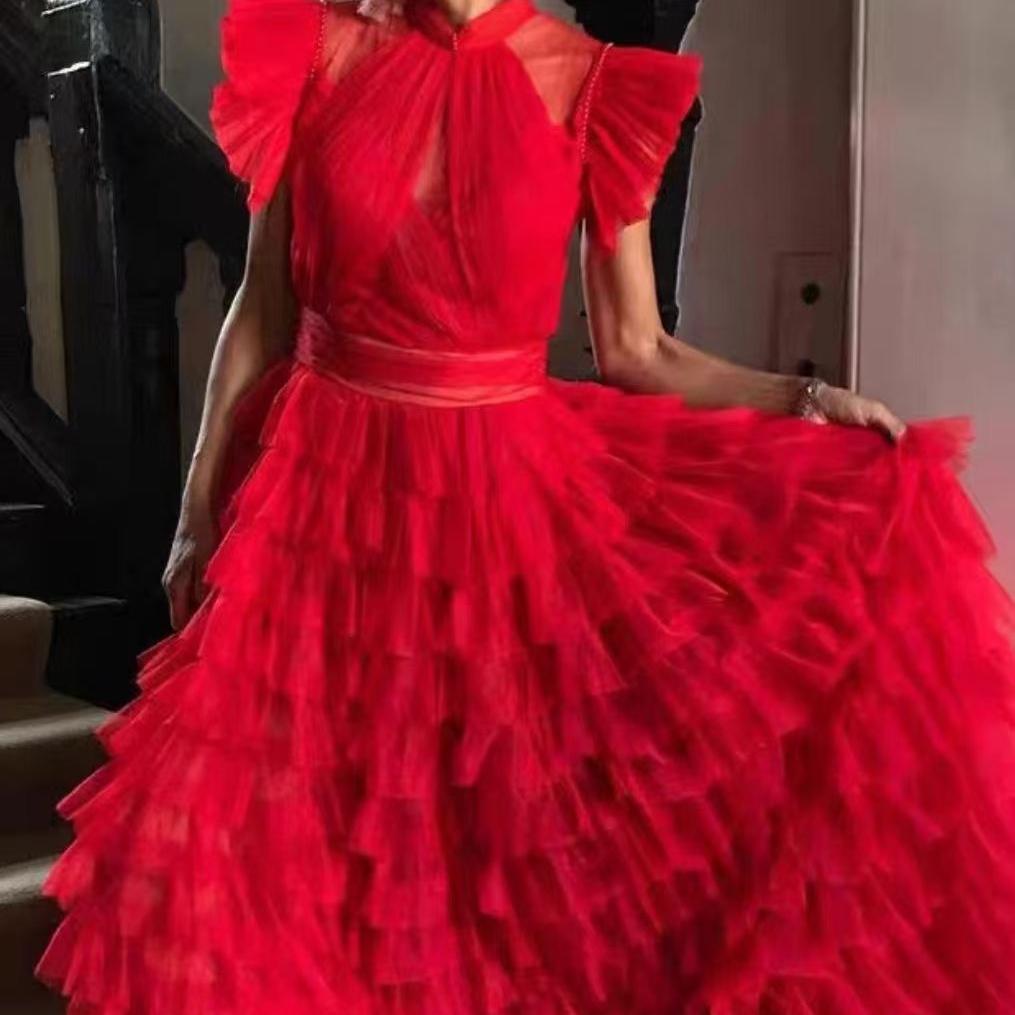 Винтажное базовое платье с круглым вырезом и коротким рукавом — фото 3