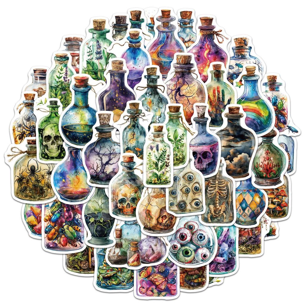 50 Witch Potion Bottle Stickers - Waterproof Decorative Graffiti for Suitcases