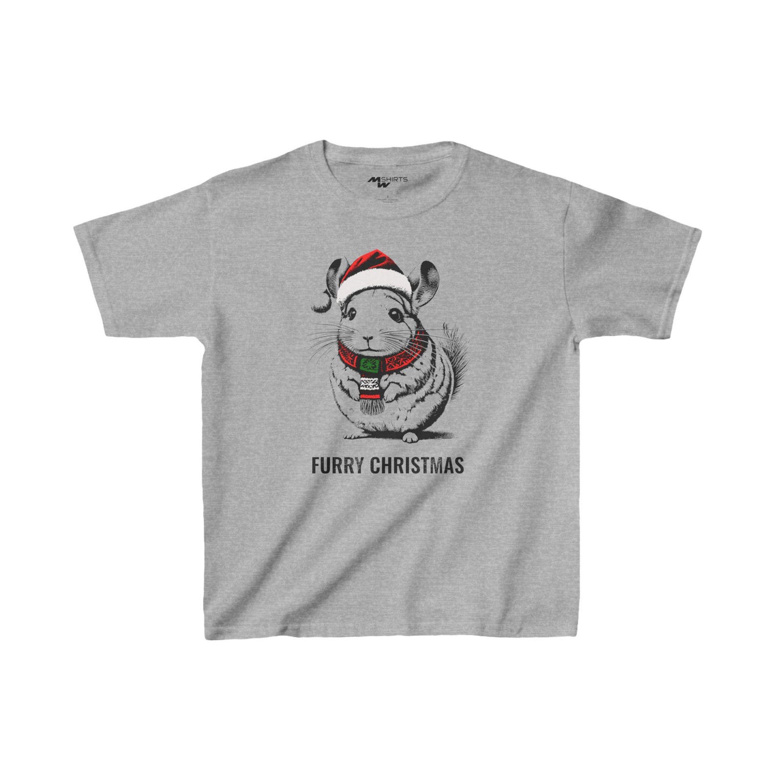 Vintage Christmas Kids Tee: Chinchilla with Santa Hat M