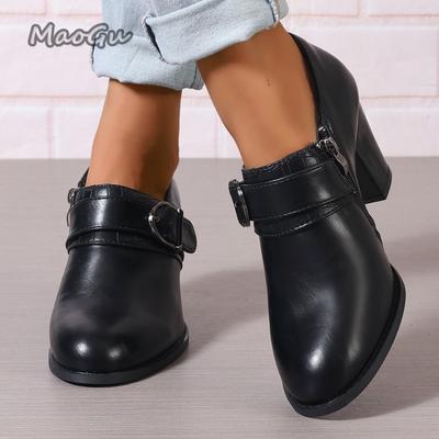 Módní Dámské Elegantní Lodičky Dámské Ležérní Robustní Vysoké Podpatky Kulatá Špička Společenské Boty pro Ženy Boty s Přezkou Zapatos De Mujer Velikost 43