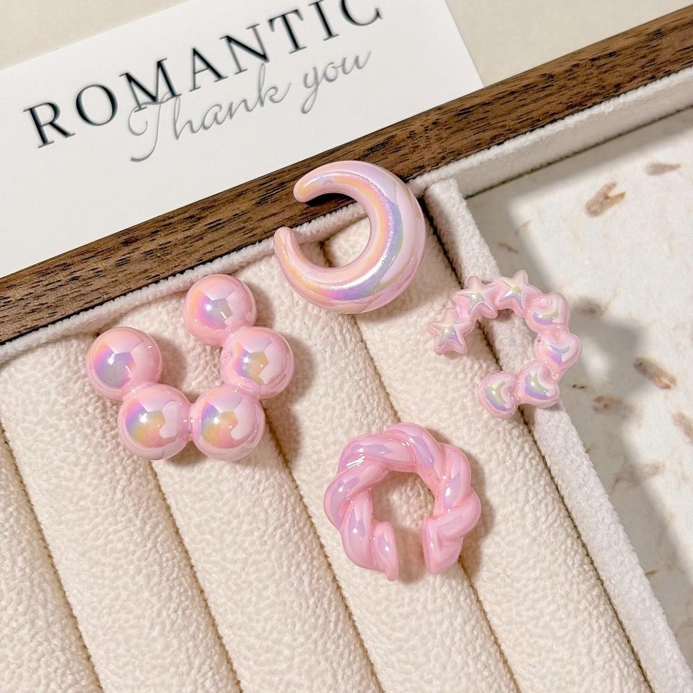 4 Stück/Set Transparente C-Ringe Gewindelose Ohr-Manschetten Stern Herz Clip-On Ohrringe Minimalistisches Buntes Ohrknochen-Clips Set Reise