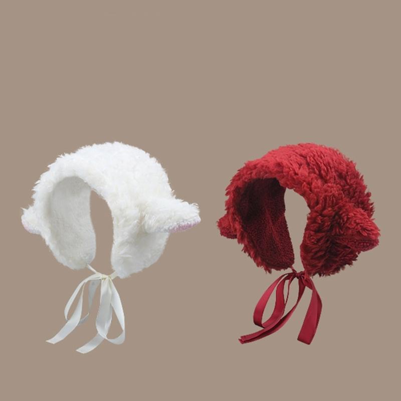 Cute Head Wrap Hair Bands for Ear Warmer Furry Lamb Ear Sheep Ear Plush Hat