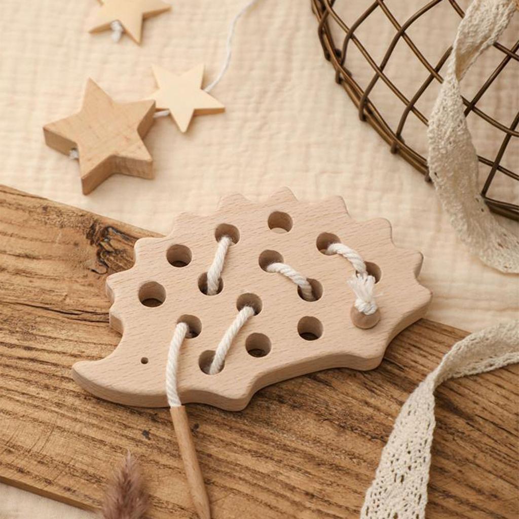 Wooden Hedgehog Threading Board Educational Toy for Kids Hand Eye Coordination Fine Motor Skills Puzzle Toy