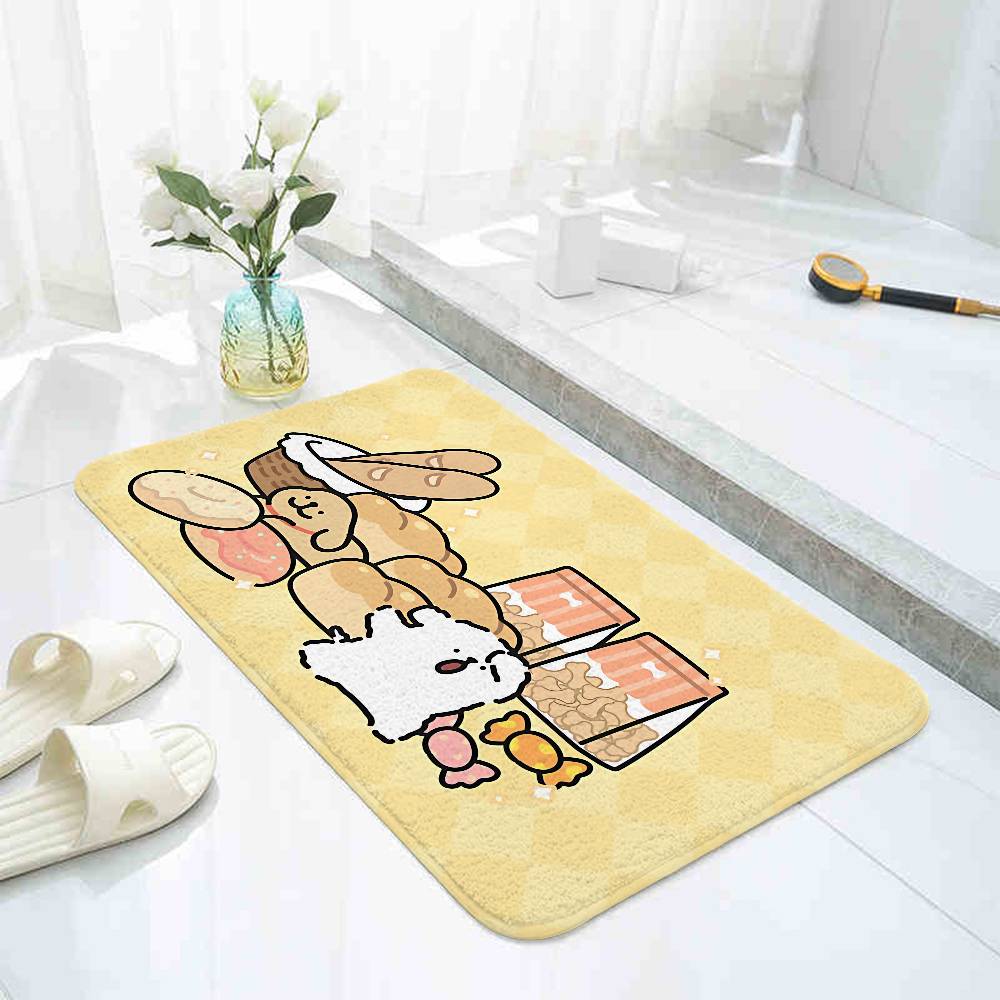 Cute Cartoon Line Dog Floor Mat Pattern Printed Flannel Door Mat, Suitable For Bathroom, Living Room, Home Decoration
