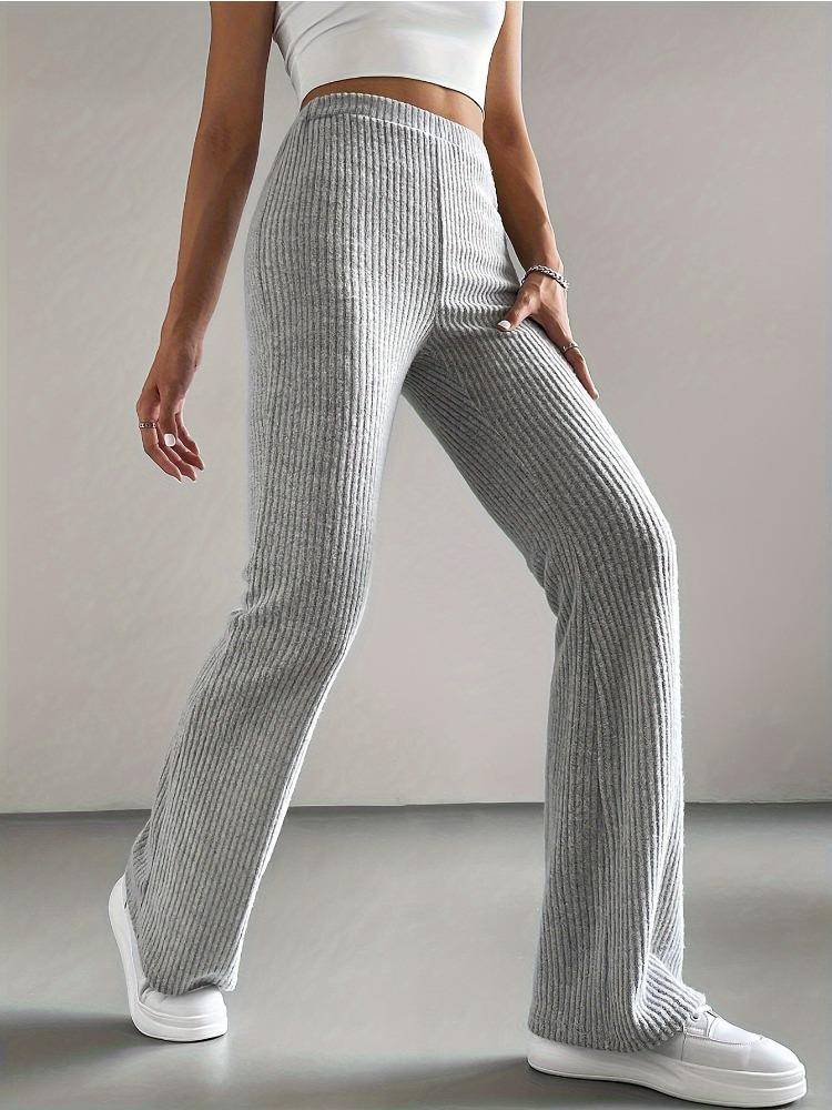 Spring and Autumn Bell-Bottom Pants for Women Solid-Color Casual Pants with Ribbed Knit Fashionable and Versatile Slim-Fit Long Pants