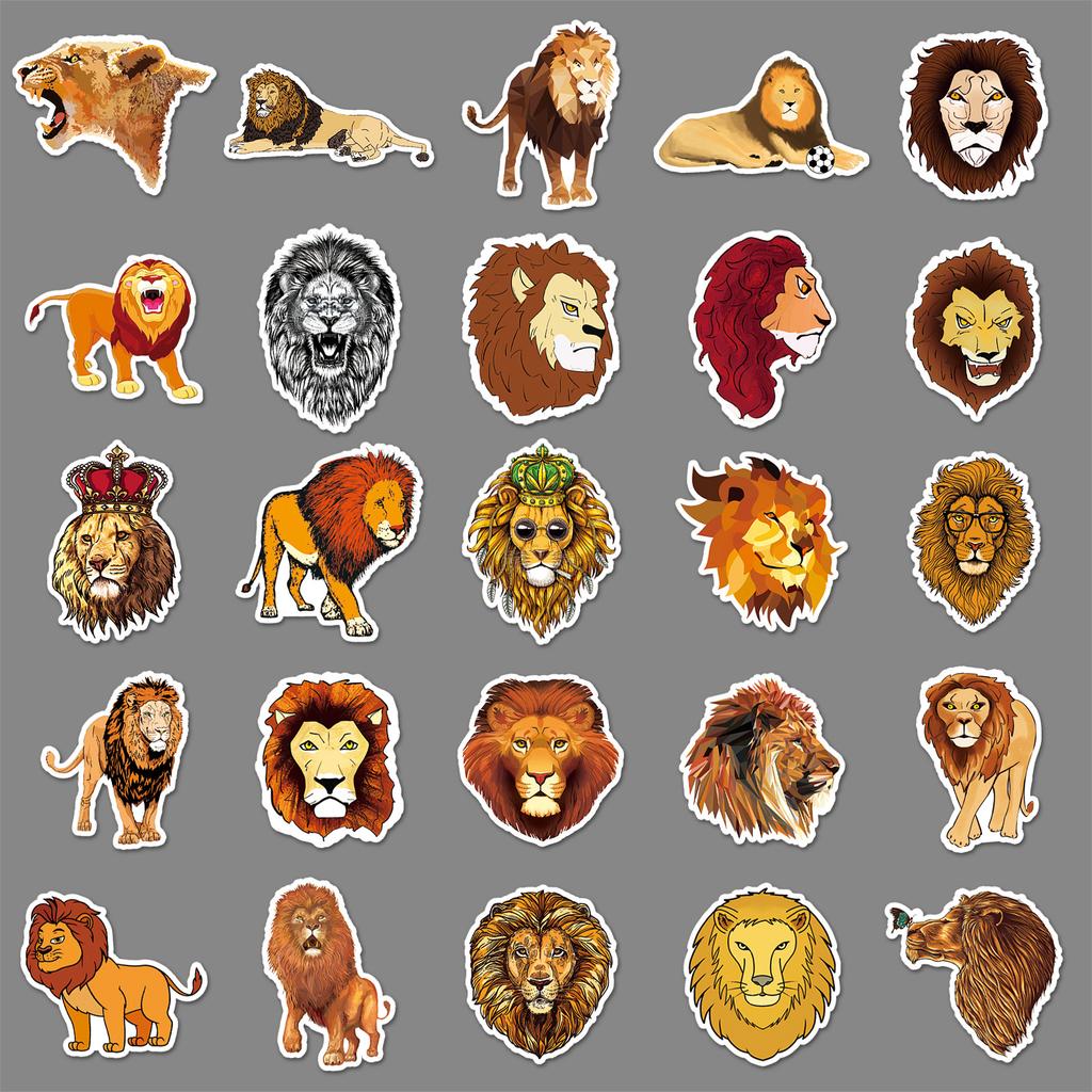50 Lion Doodle Personalized Cartoon Animal Children's DIY Skateboard Mobile Phone Case Suitcase Stickers Waterproof