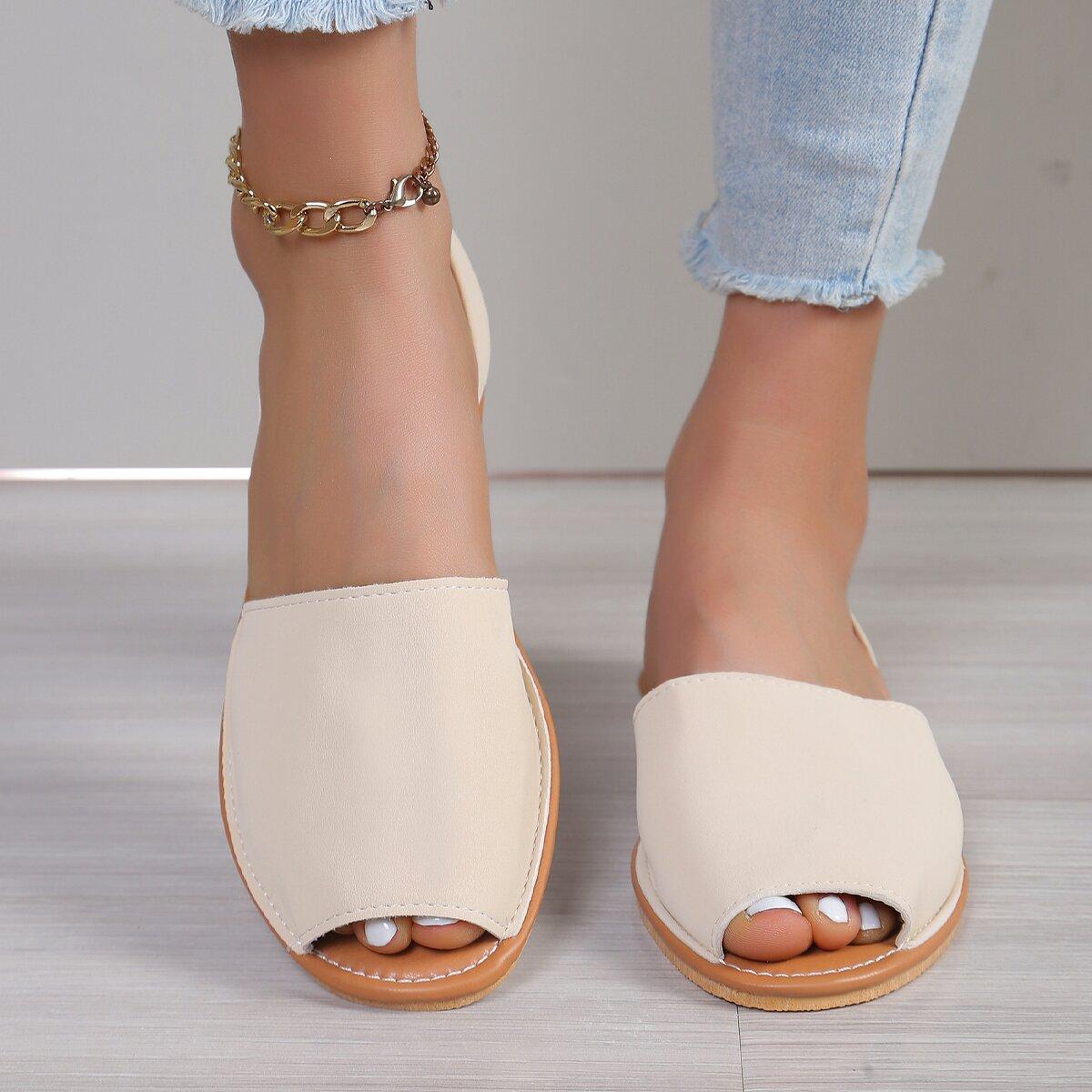 

Обувь Женские сандалии Летние сандалии на плоской подошве Женские уличные однотонные с открытым носком на низком каблуке Большие размеры Лаконичные повседневные дизайнерские сандалии 36 бежевый