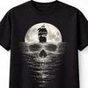 Pirate Ship Skull Moon Ocean Graphic Black Unisex TShirt