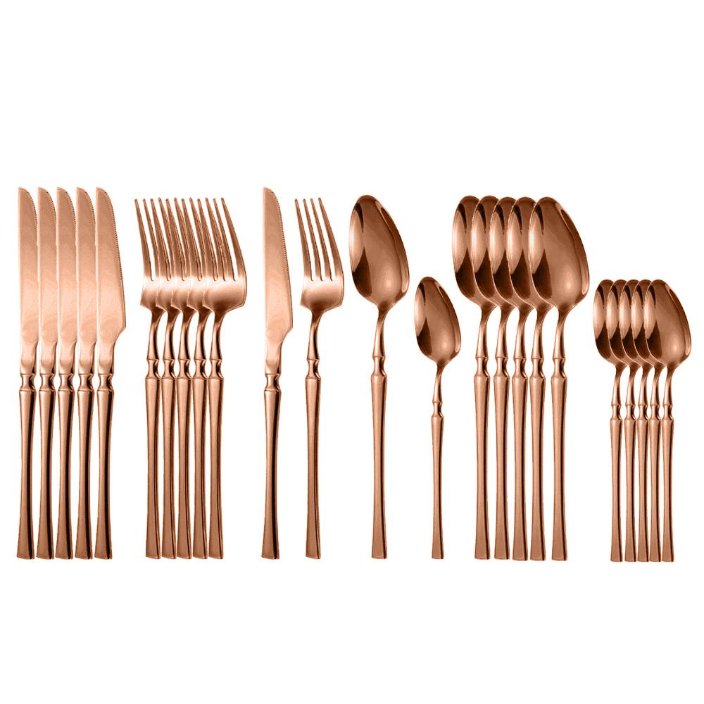 24pcs Stainless Steel Dinnerware Set Tableware Knife Fork Coffee Spoon Flatware Dishwasher Safe Kitchen Dinner Cutlery Gift