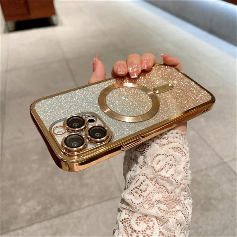 Magsafe Plating Gradient Glitter Clear Case For iPhone 11 12 13 14 Pro Max 14 Plus Soft Silicone Magnetic Wireless Charge Cover