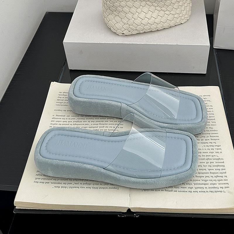 

Fashion Fashion Transparent Women Thick Soled Slippers Shoes Summer Beach Ladies Flats Slippers Shoes Sandals Female Slides 35 синий