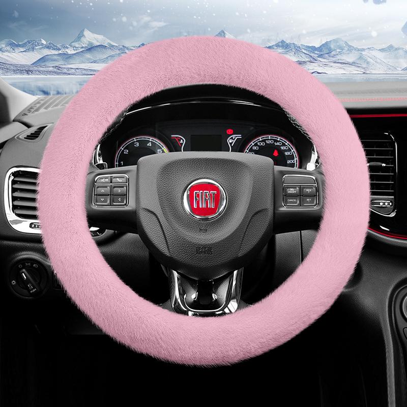 Suitable for Fiat Long Plush Steering Wheel Cover, Fashionable Autumn and Winter Warm Non-Slip Protective Cover, Suitable for Topolino 600 Hybrid