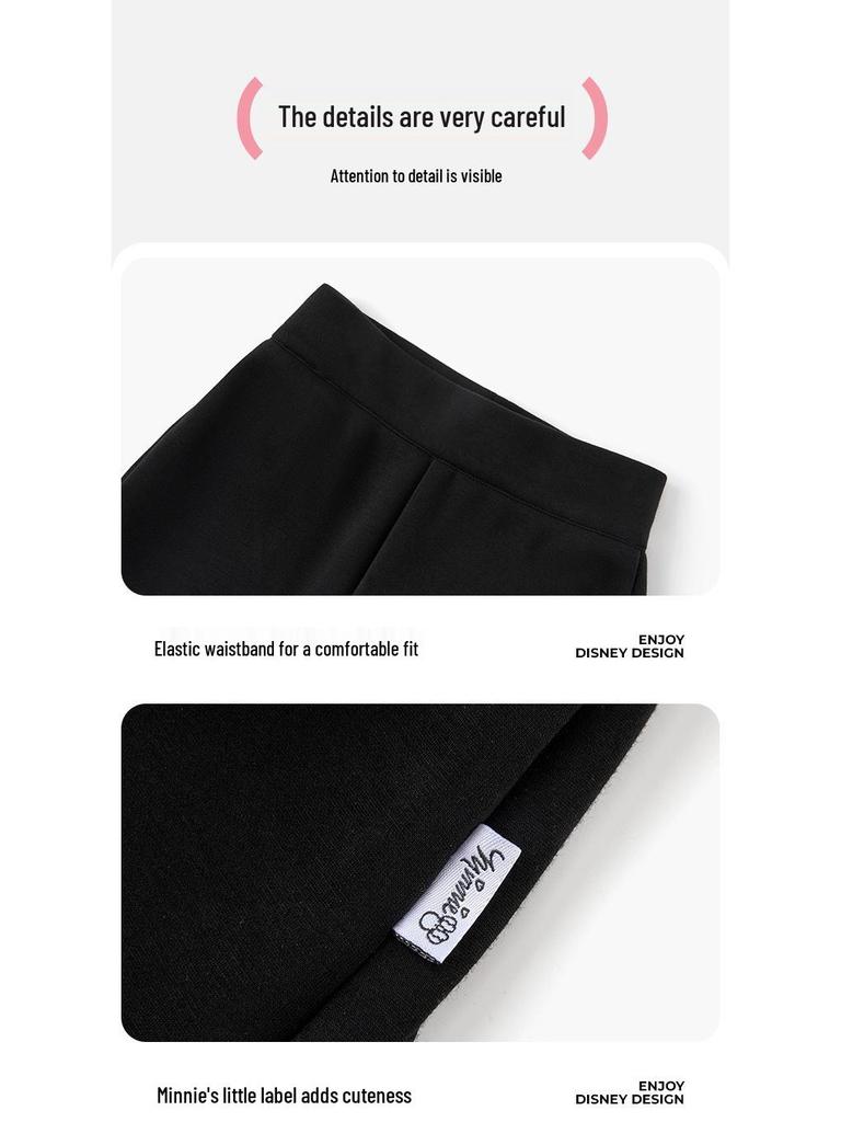 2025 Autumn Girls' Black Micro Flare Slimming Casual Pants for Middle and Big Kids