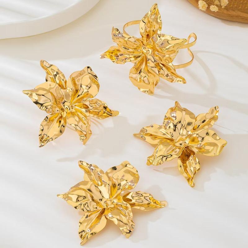 Exaggerated Fashion Personality Trend Alloy Big Flower Stud Earrings Bracelet Simple Niche Versatile Models