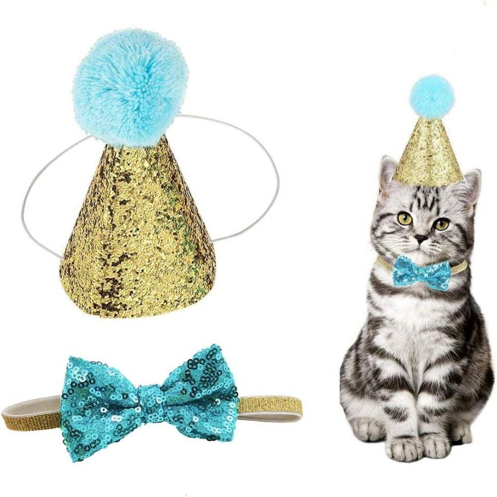 Dog Sequins Hat Cat Birthday Hat Bow Tie Creative Dog Birthday Triangle Scarf  Pet Accessories