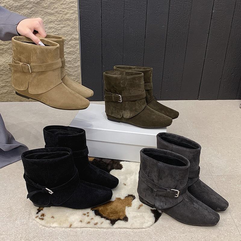 Beauty without inner height increase fashion boots short boots female rad autumn trousers new and thin French retro boots