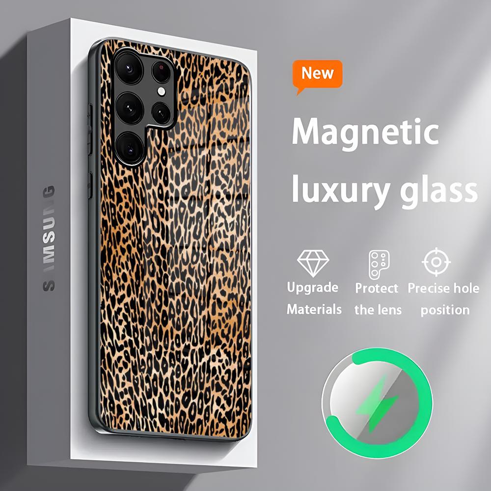Leopard Print Norman Norell Phone Case S24 Ultra Cases Celulares For Samsung S24 S23 S22 S21 S20 Plus Ultra Note20 Glass Magnet Samsung S21 Plus