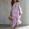 Elegant French-Style Ruffled A-Line Dress with Lantern Sleeves & Beaded Accents