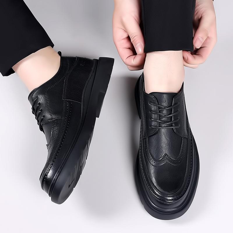 Fashion High Quality Men's Leather Casual Shoes British Style Business Formal Shoes Trendy Men's Brogue Shoes Thick Sole Height Increase