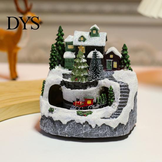 Animated Musical Christmas Village Figurines Igloo Ornaments Church with Rotating Train LED Holiday Carol Figurine Lights Music Box Decorative