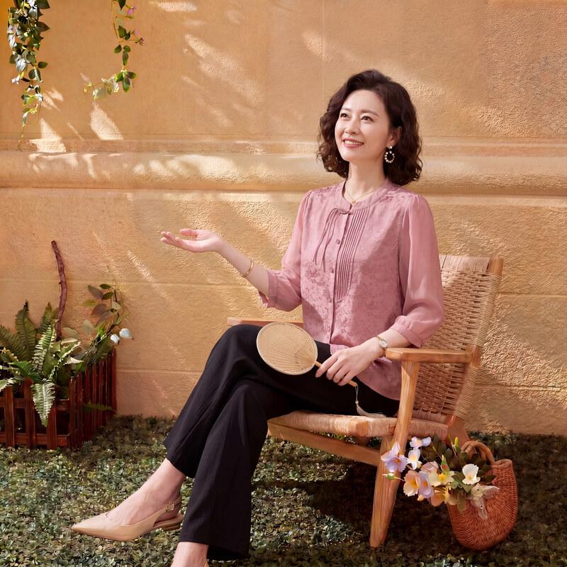 YUZHAOLIN Mother s Day Chinese Style Summer Blouse for Middle-Aged Women XL