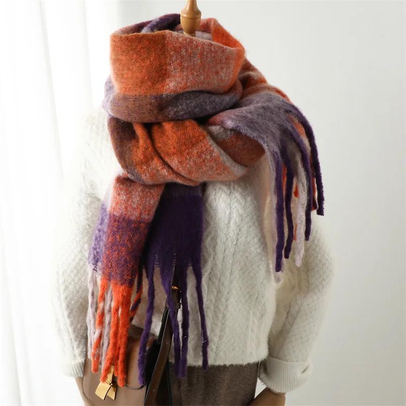 Autumn Winter Luxury Women Scarves 240*38Cm Men Thickening Warm Scarf Rainbow Plaid Tassel Shawl Cashmere Imitation Fashion Wrap