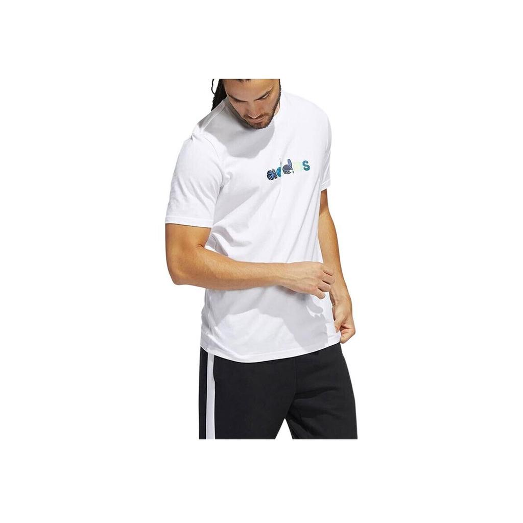 Adidas Logo Pattern Running Fitness Crew Neck Short Sleeve T-Shirt Men Tops White HE4839