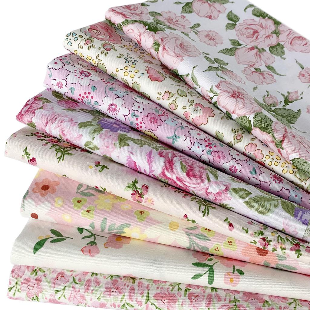 Set of 8 Floral Stylish Fabric Scraps for and Pink Fabric, 40x50cm, Crafts, Patchwork, More,