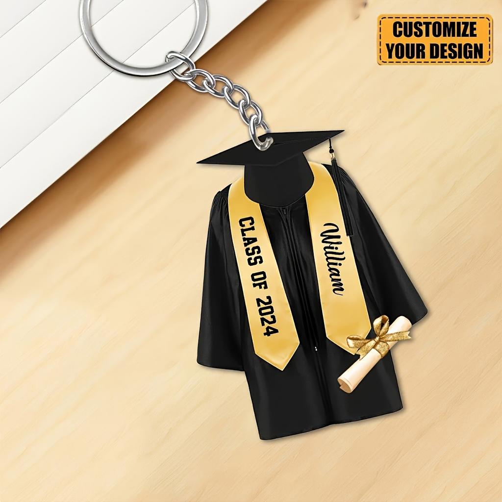 Personalized 2D Flat Acrylic Graduation Cap Keychain, Custom Gift