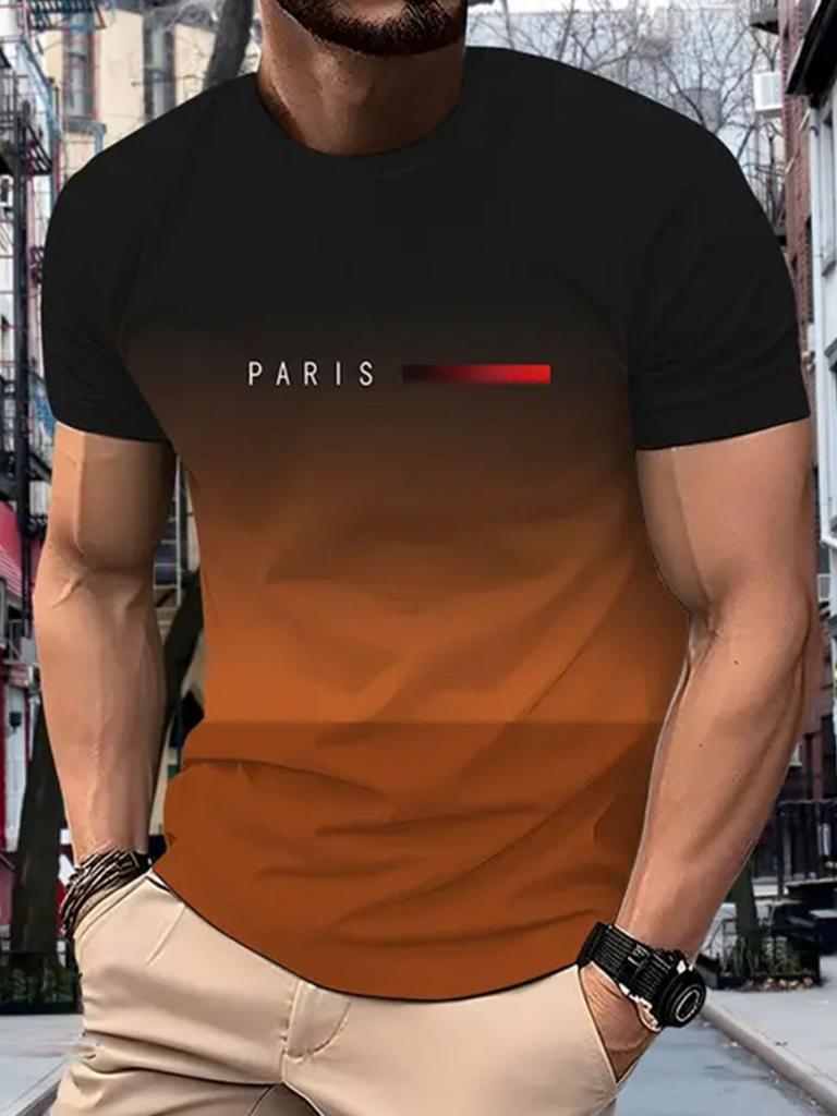 Men's Short Sleeve Summer Outdoor Breathable Round Neck T-shirt Short Sleeve Classic Stripe Pattern Large Size Loose Men's Short