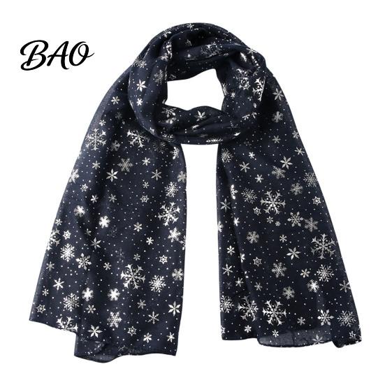Silver Snowflake Pattern Wrap Glitter Sparkly Foil Print Scarf for Women, Christmas Winter Holiday Theme Shawl Wrap, Fall Lightweight Soft Warm