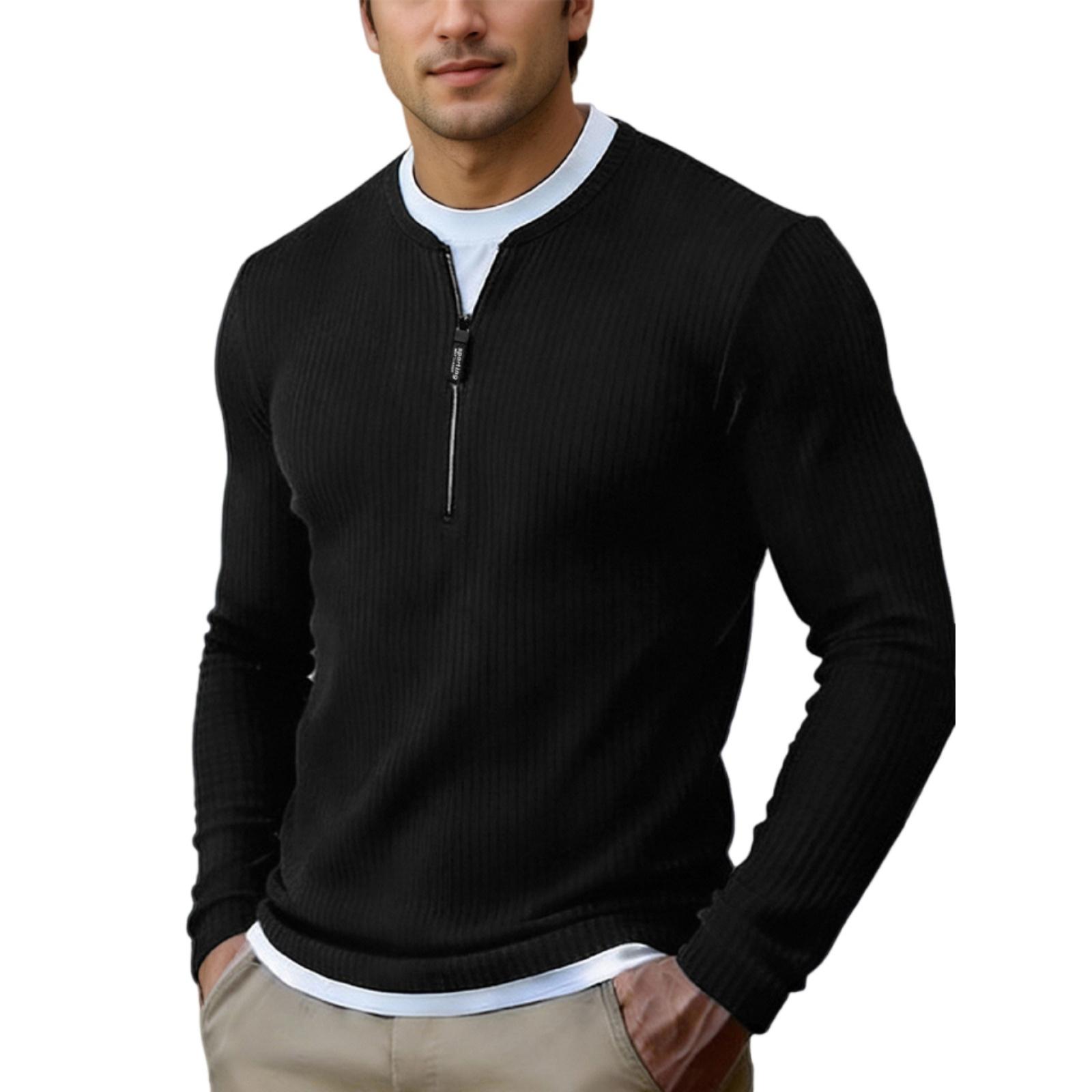 Men s Fake Two-piece Neck Knitted Sweaters, Casual Tops L