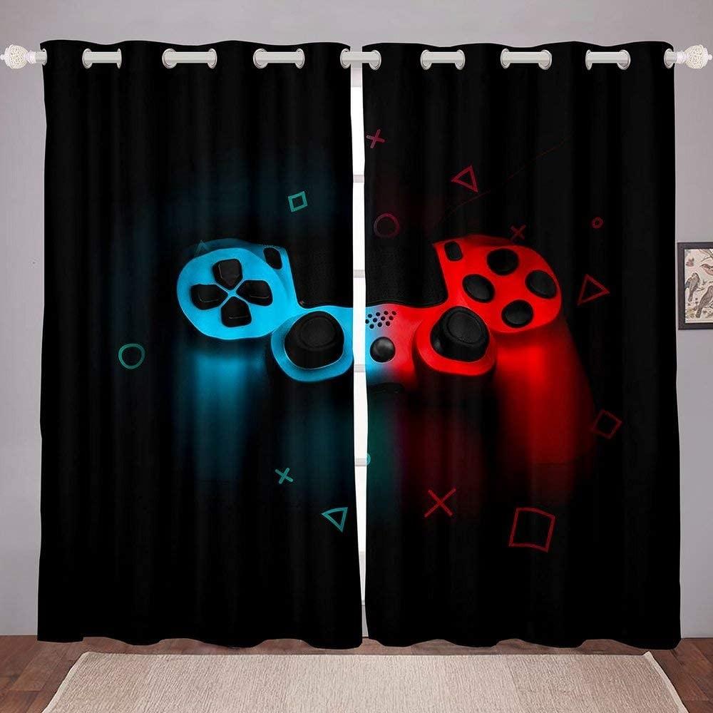 3D Print Cheap Etro Video Game Retro Controlle E-Sports 2 Pieces Shading Window Curtains for Living Room Bedroom Home Decor Hook