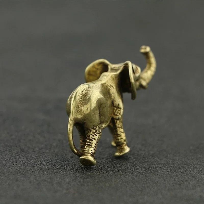 Bronze Miniature Elephant Statue Home Office Tea Carving Handle Pet Desktop Animal Ornament