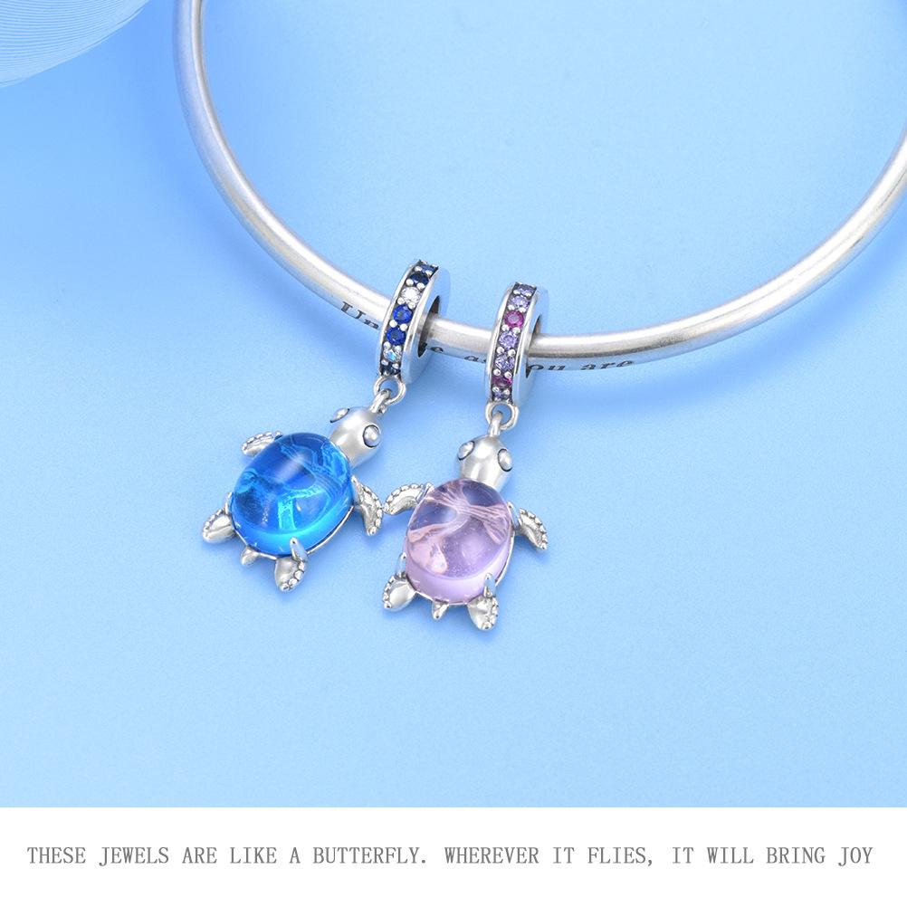 S925 Sterling Silver Starfish, Dolphin, and Turtle Charm Bracelet with Beaded Accessories