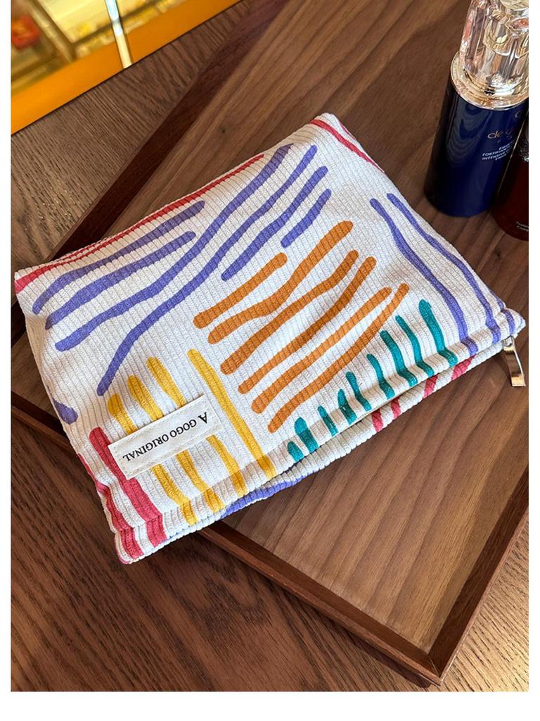 Niche Corduroy Color Block Striped Makeup & Skincare Toiletry Travel Bag