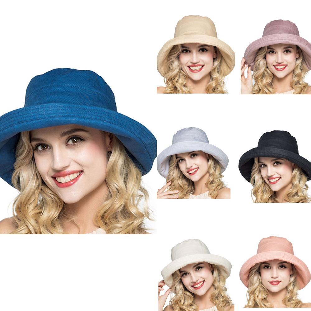 Zealous Sole Women's Grey Connectyle Cotton Foldable Wide Brim Casual Sun Visor Bucket Hat Solid Color Upf50+ Summer Travel Play Hat