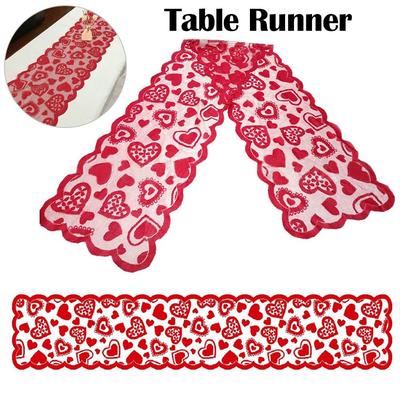 Romantic Red Heart Valentines Day Decorations Lace Insulation Table Runner Placemats Tablecloth Valentine's Day